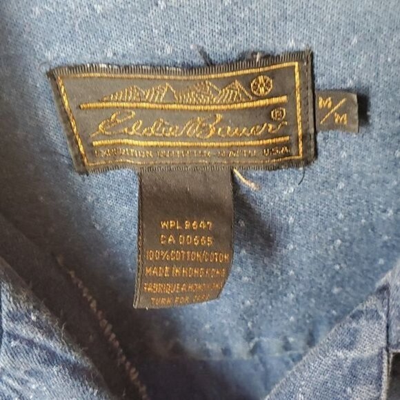 Eddie Bauer Blue Jean Dotted Pocketed‎ Button Down LS Sz M Dress - Picture 9 of 13